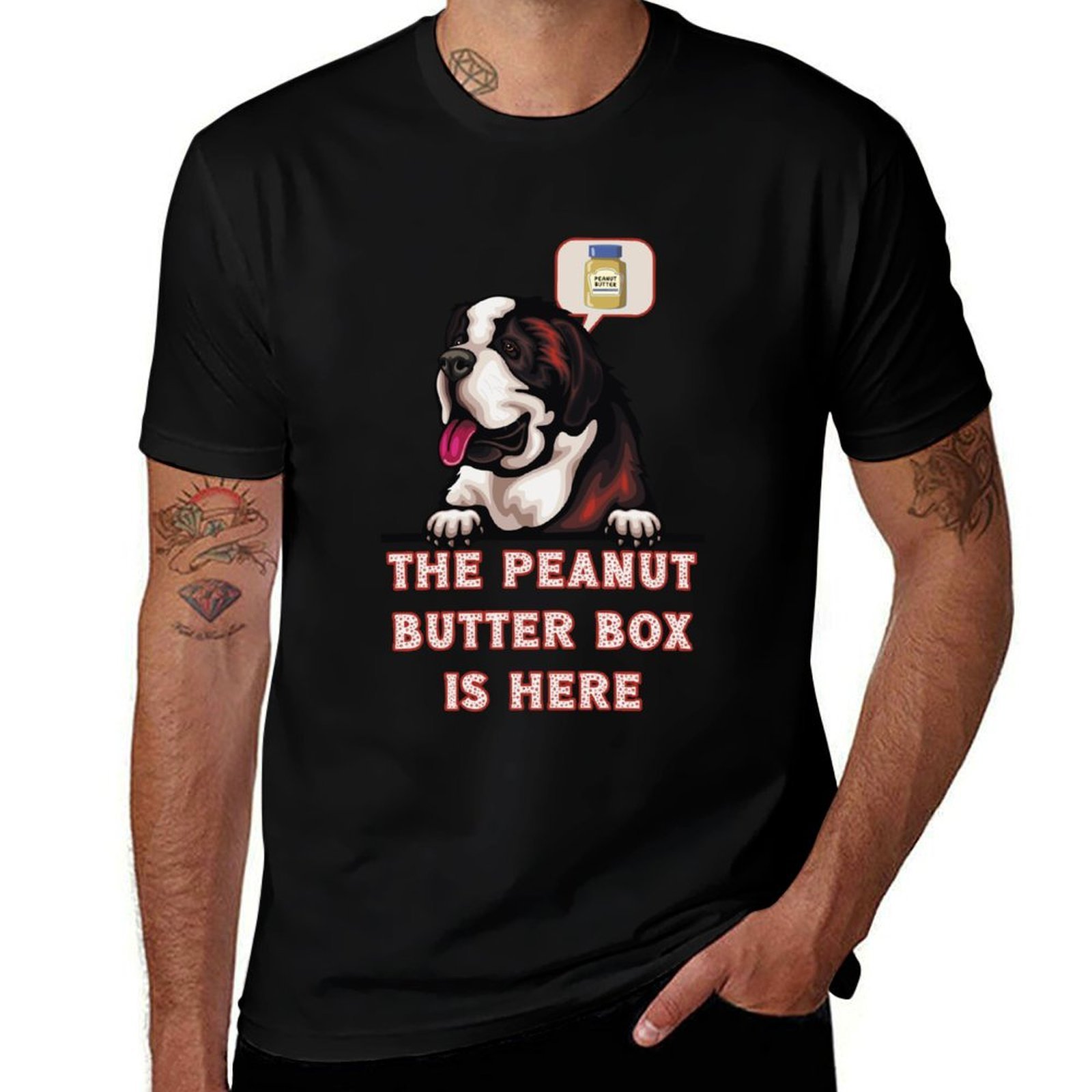 Commercial Shirt Printing - 땅콩버터 박스가 왔습니다: 재미있는 세인트 버나드