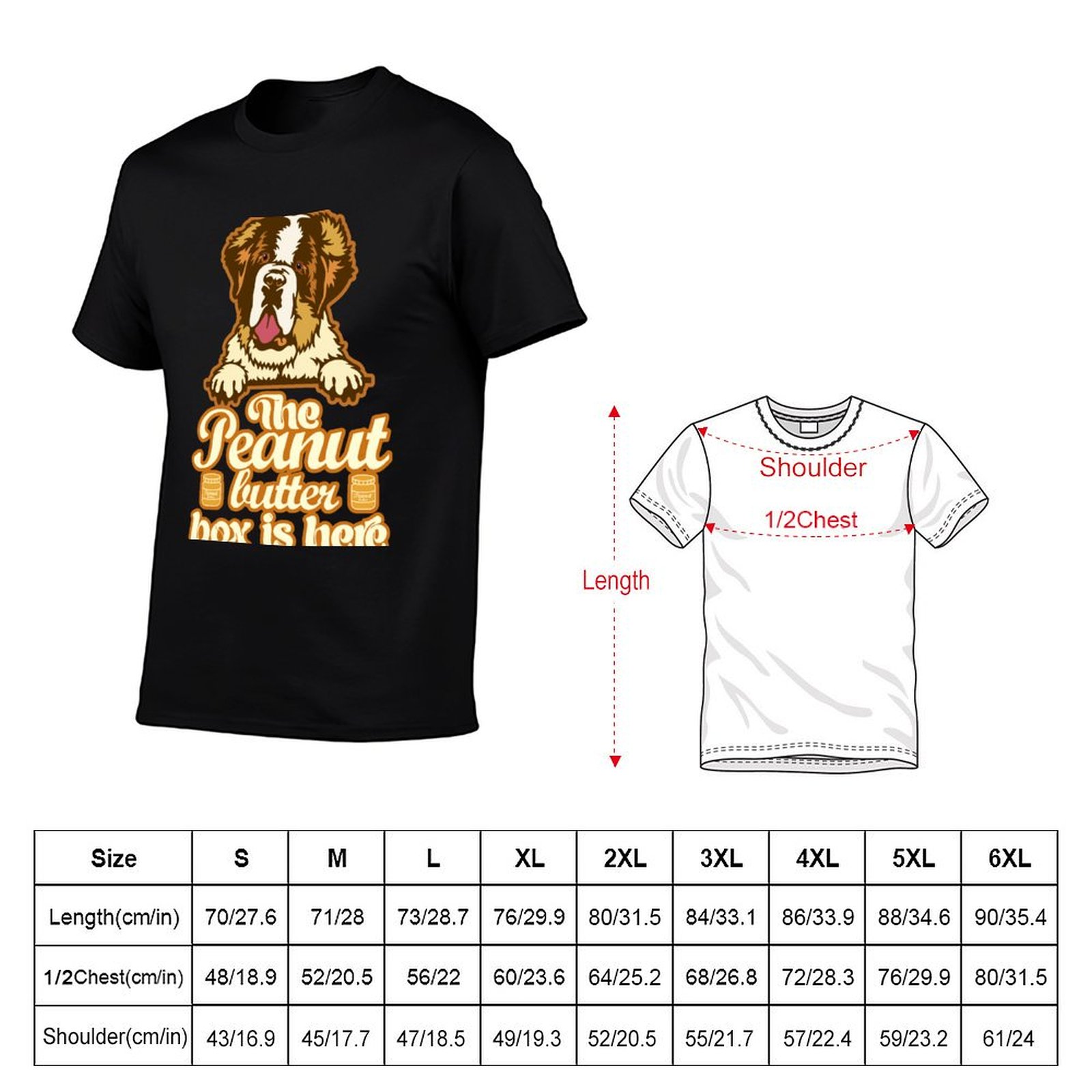 땅콩버터 상자가 왔습니다: 재미있는 세인트 버나드 개  - Commercial Shirt Printing 리뷰 및 가격